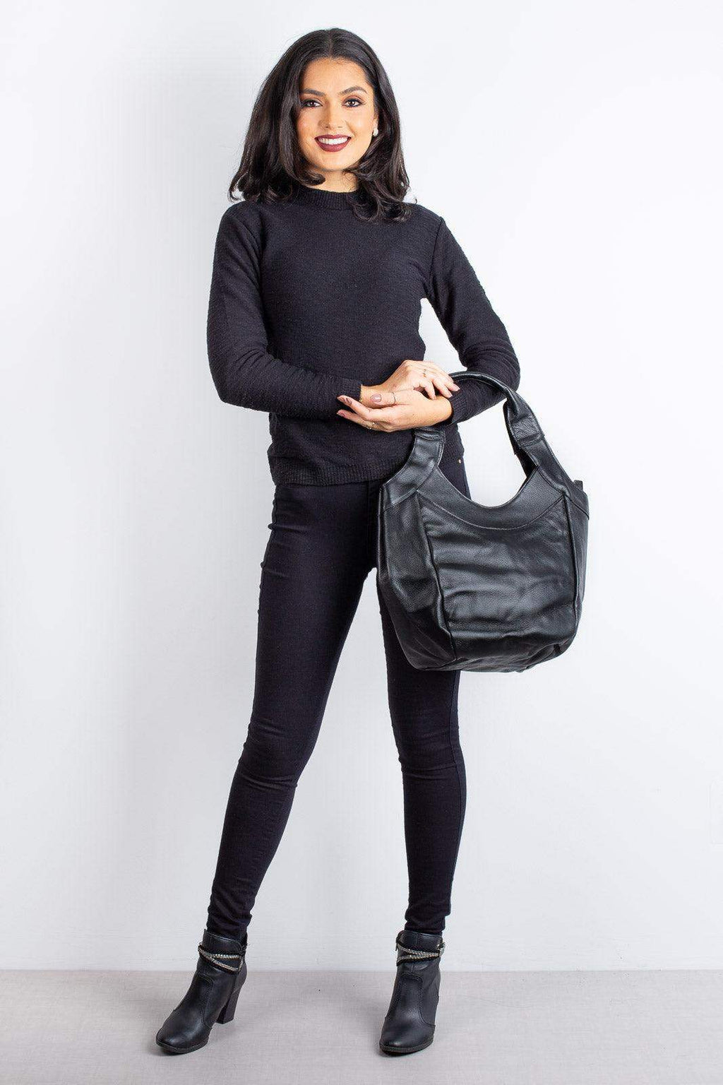 Bolsa saco grande de couro liso Cíntia - Enluaze