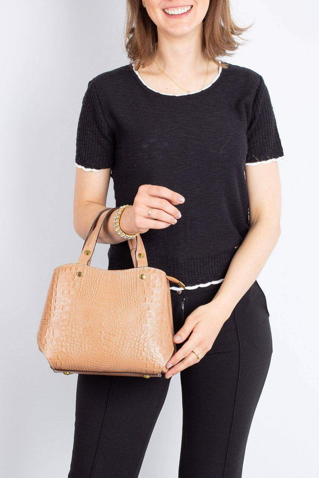 Bolsa baú pequena de couro croco Megan - Enluaze