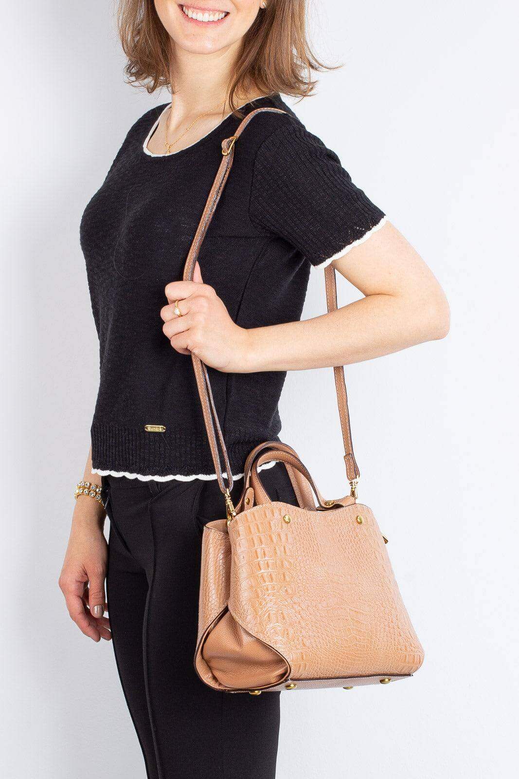 Bolsa baú pequena de couro croco Megan - Enluaze