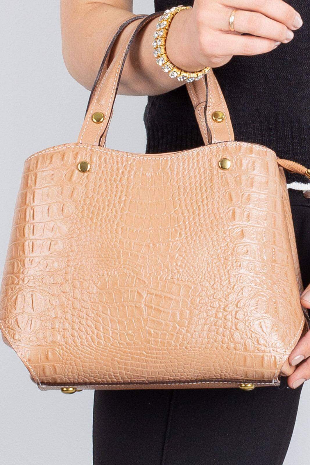 Bolsa baú pequena de couro croco Megan - Enluaze