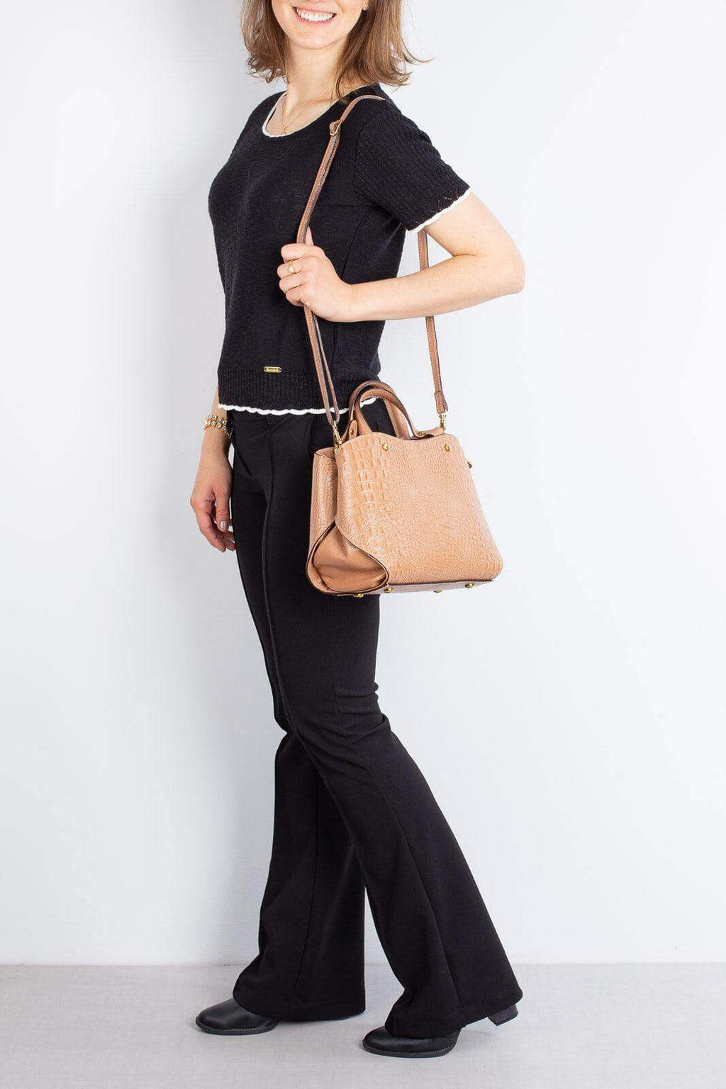 Bolsa baú pequena de couro croco Megan - Enluaze