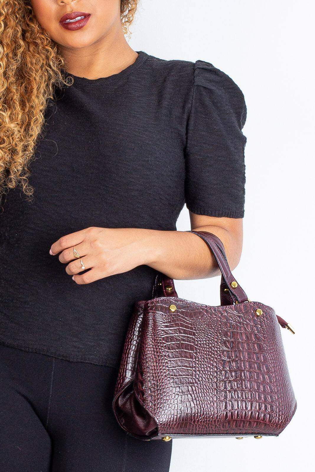 Bolsa baú pequena de couro croco Megan - Enluaze