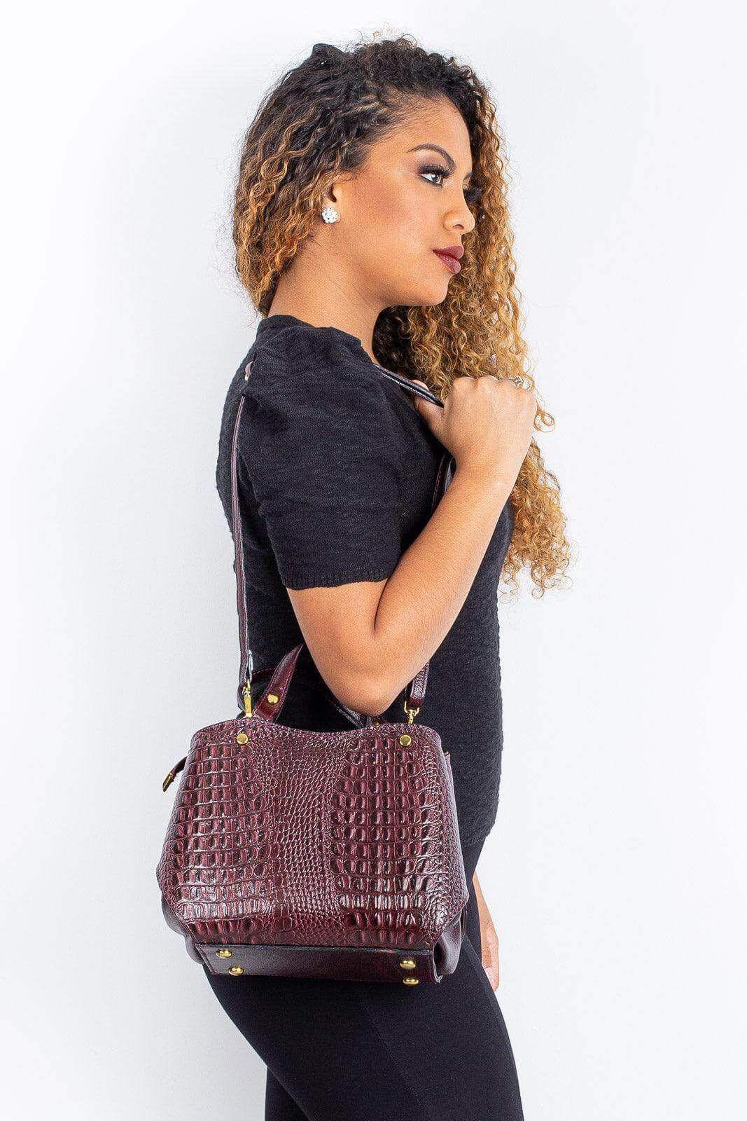 Bolsa baú pequena de couro croco Megan - Enluaze