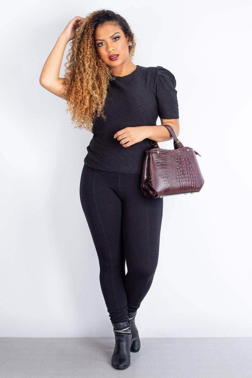 Bolsa baú pequena de couro croco Megan - Enluaze