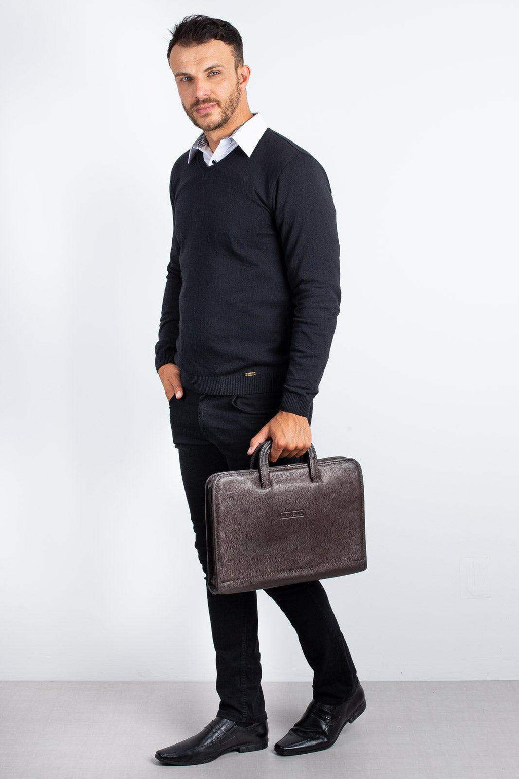 Pasta envelope de couro com alça Docs - Enluaze