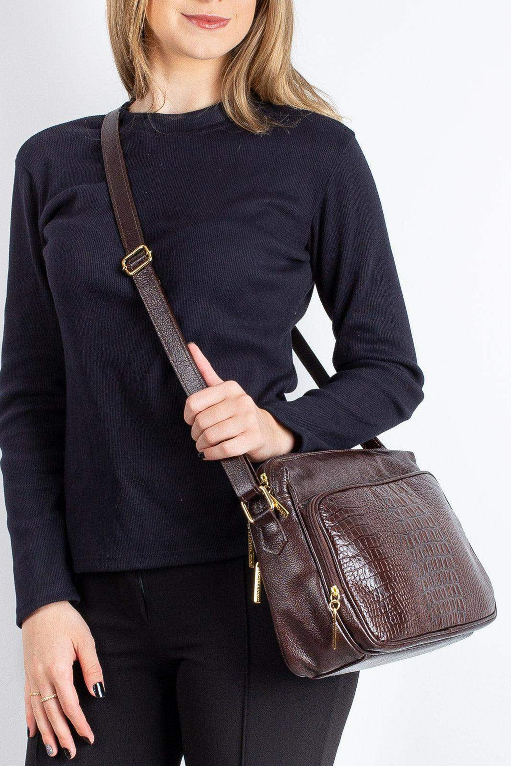 Bolsa de couro croco tiracolo Anita - Enluaze