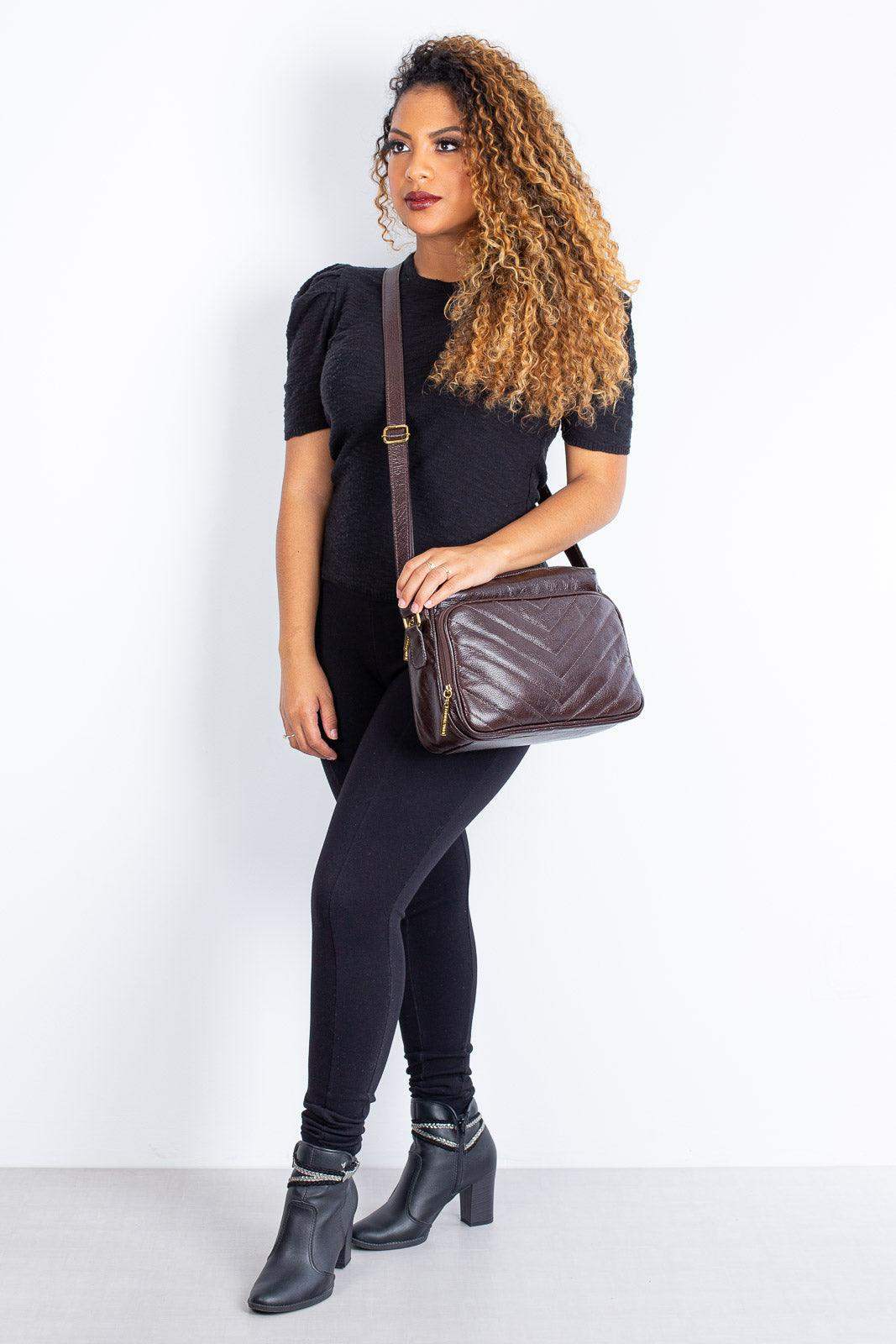 Bolsa de couro liso tiracolo Anita - Enluaze