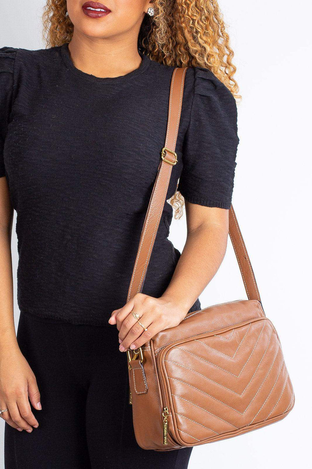 Bolsa de couro liso tiracolo Anita - Enluaze