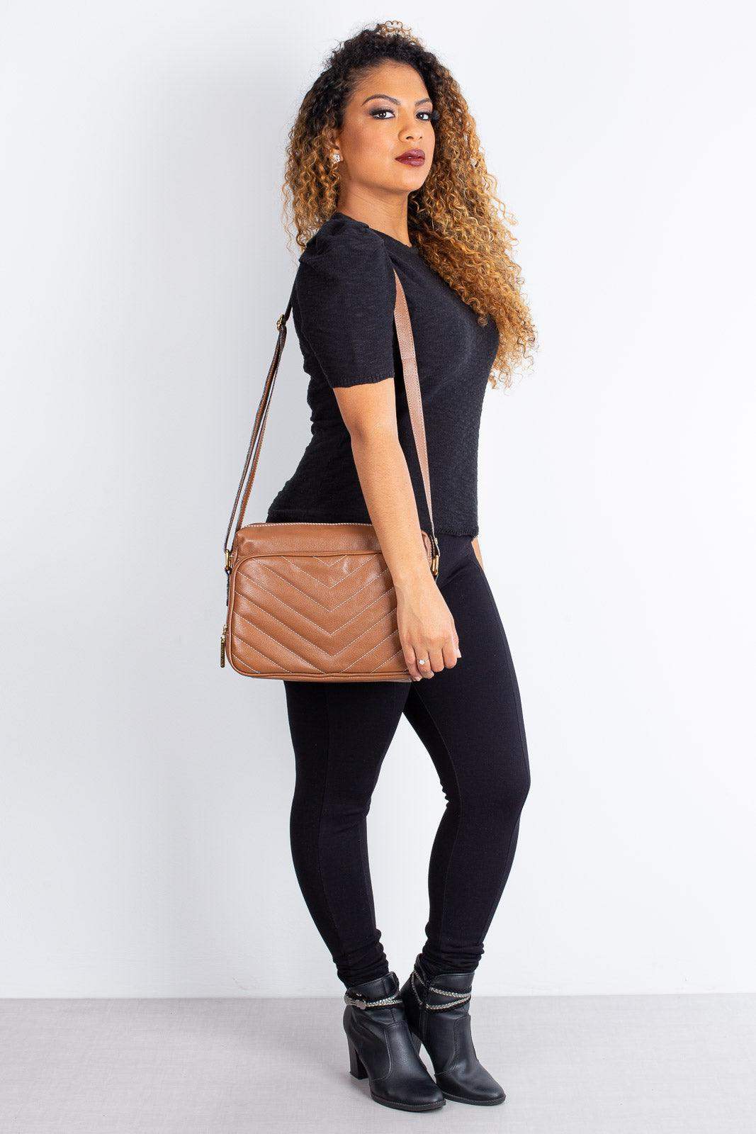 Bolsa de couro liso tiracolo Anita - Enluaze