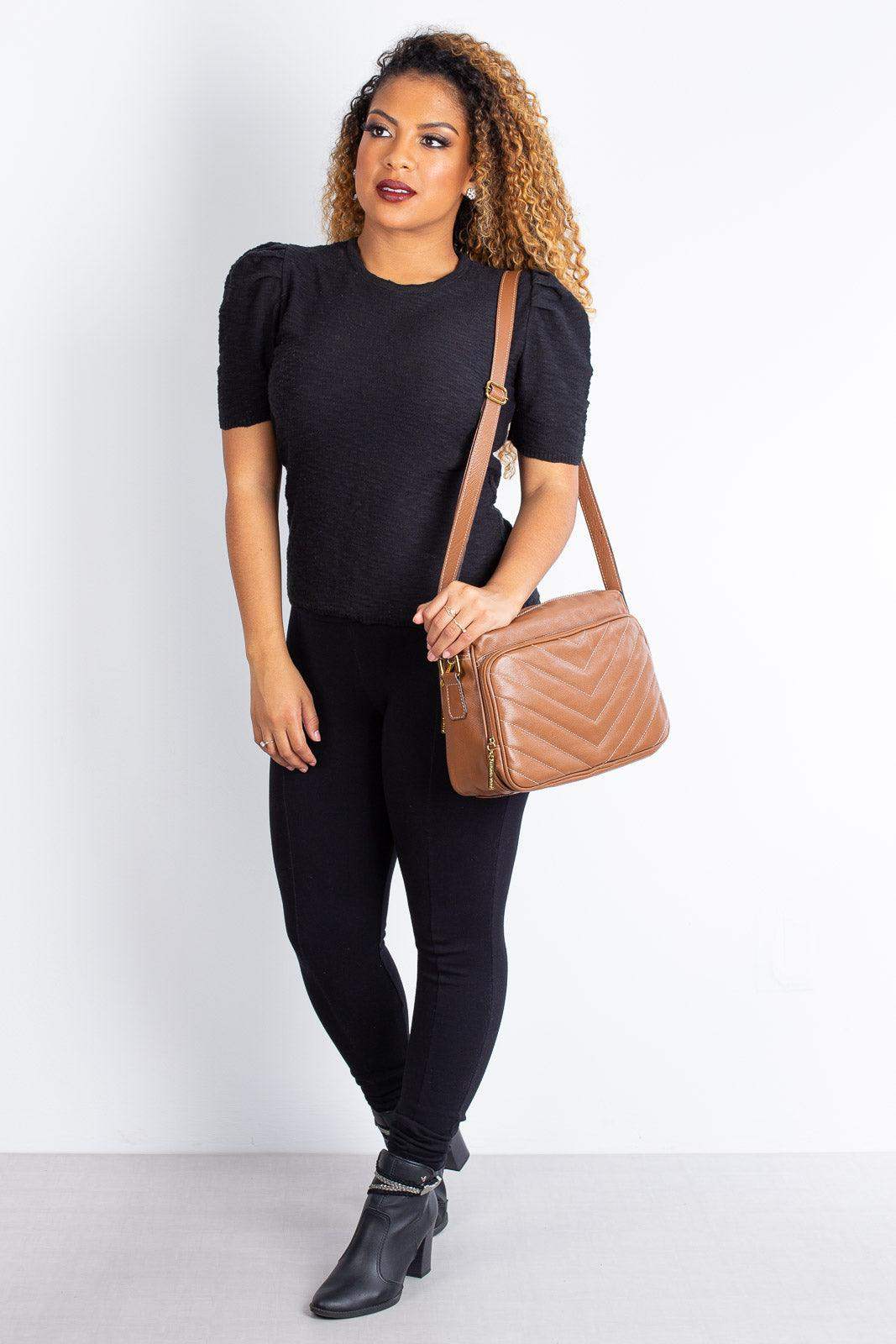 Bolsa de couro liso tiracolo Anita - Enluaze