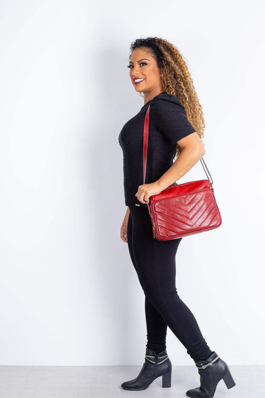 Bolsa de couro liso tiracolo Anita - Enluaze