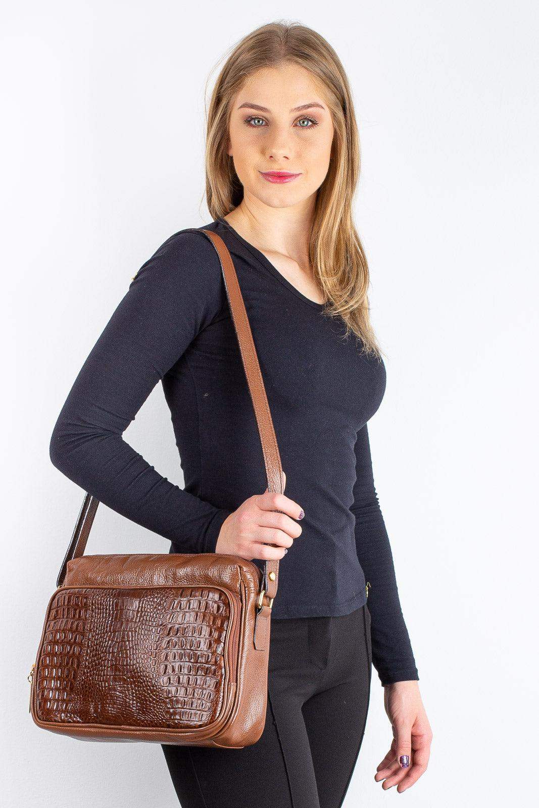 Bolsa de couro croco tiracolo Anita - Enluaze