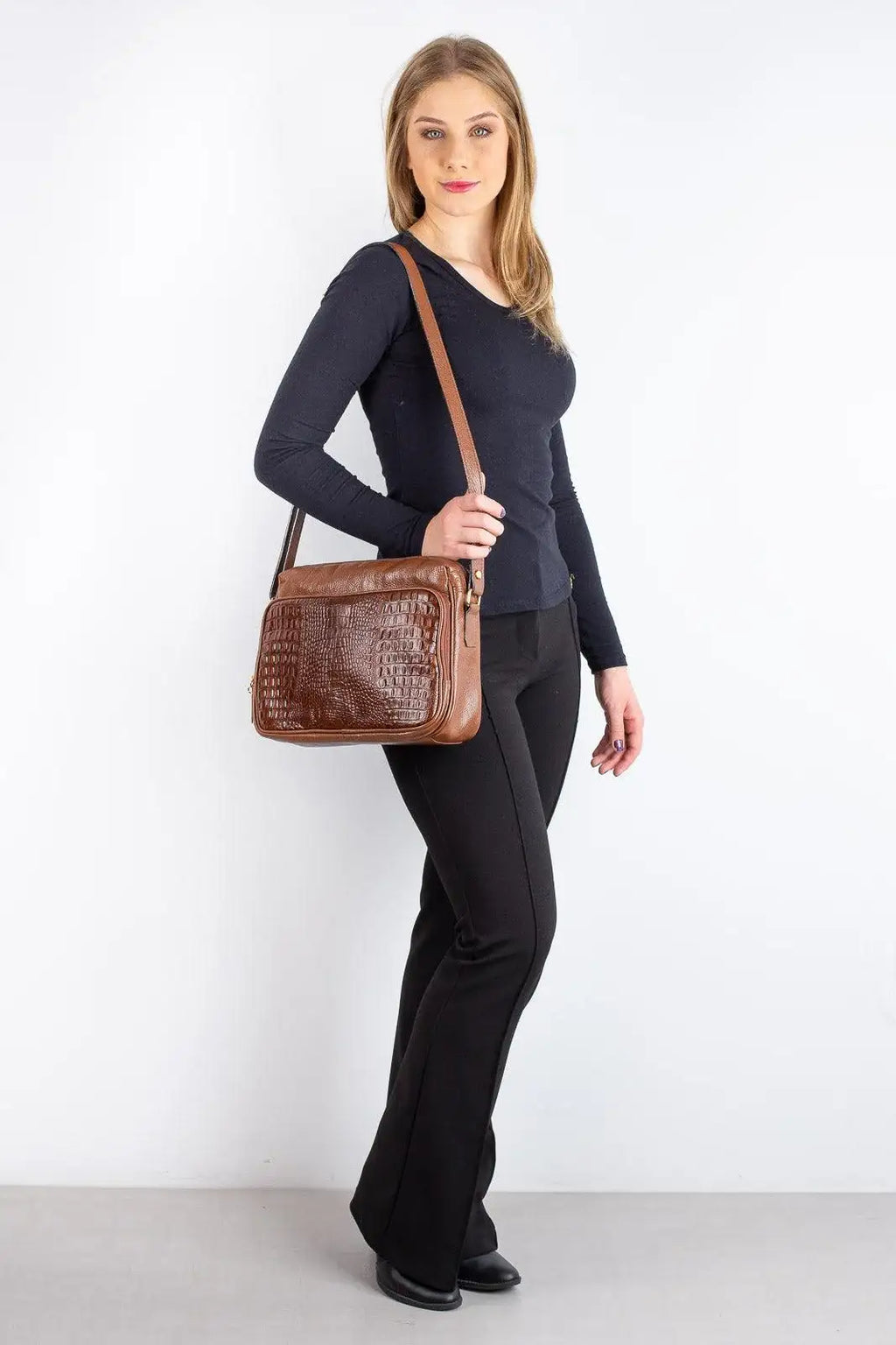 Bolsa de couro croco tiracolo Anita - Enluaze