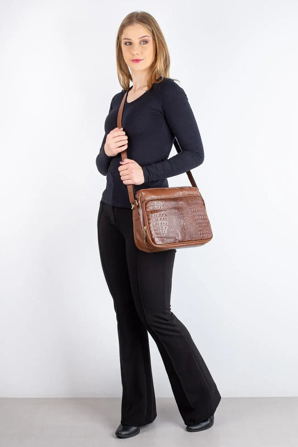 Bolsa de couro croco tiracolo Anita - Enluaze