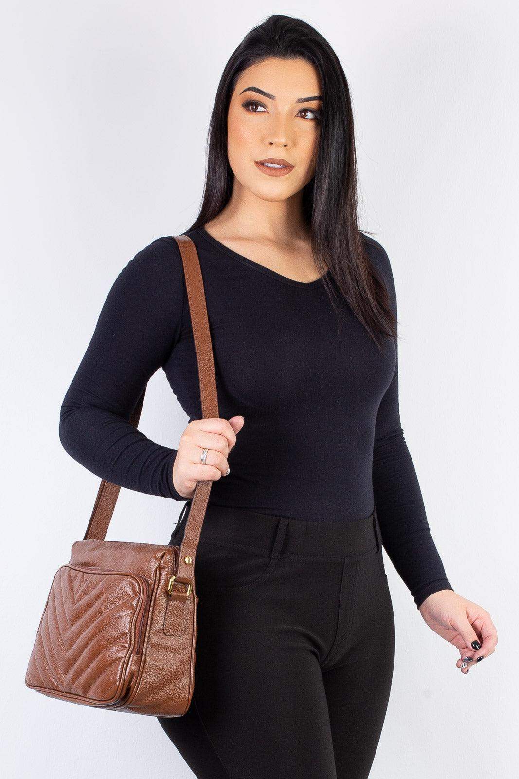 Bolsa de couro liso tiracolo Anita - Enluaze