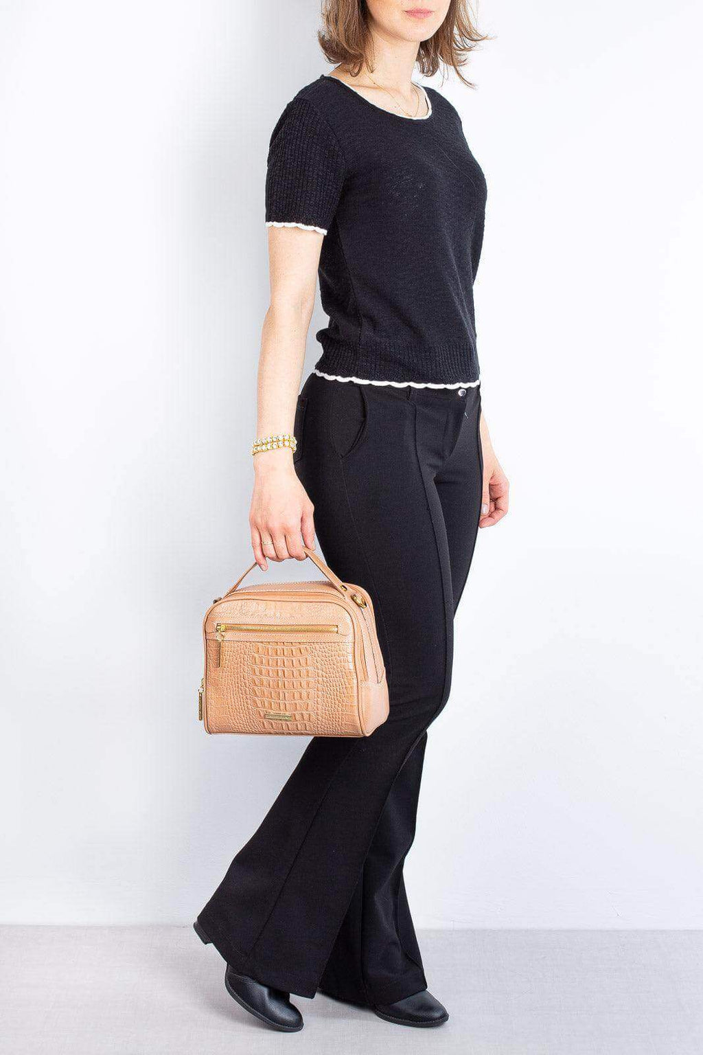 Bolsa baú pequena de couro croco Lara - Enluaze