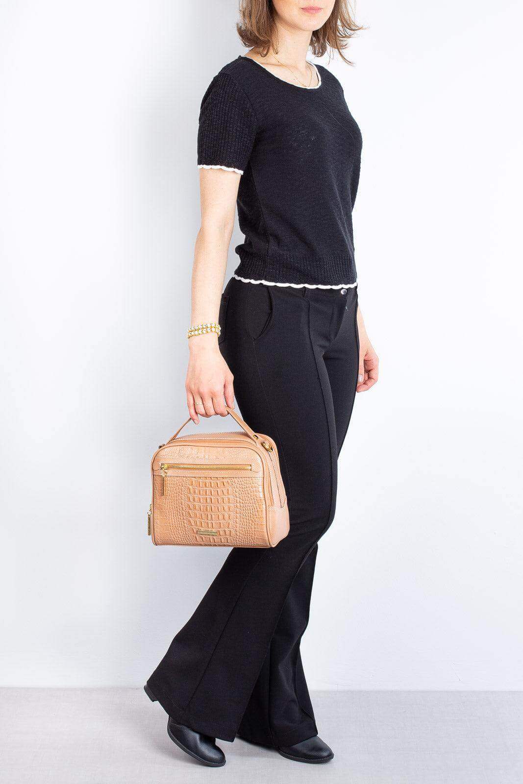 Bolsa baú pequena de couro croco Lara - Enluaze