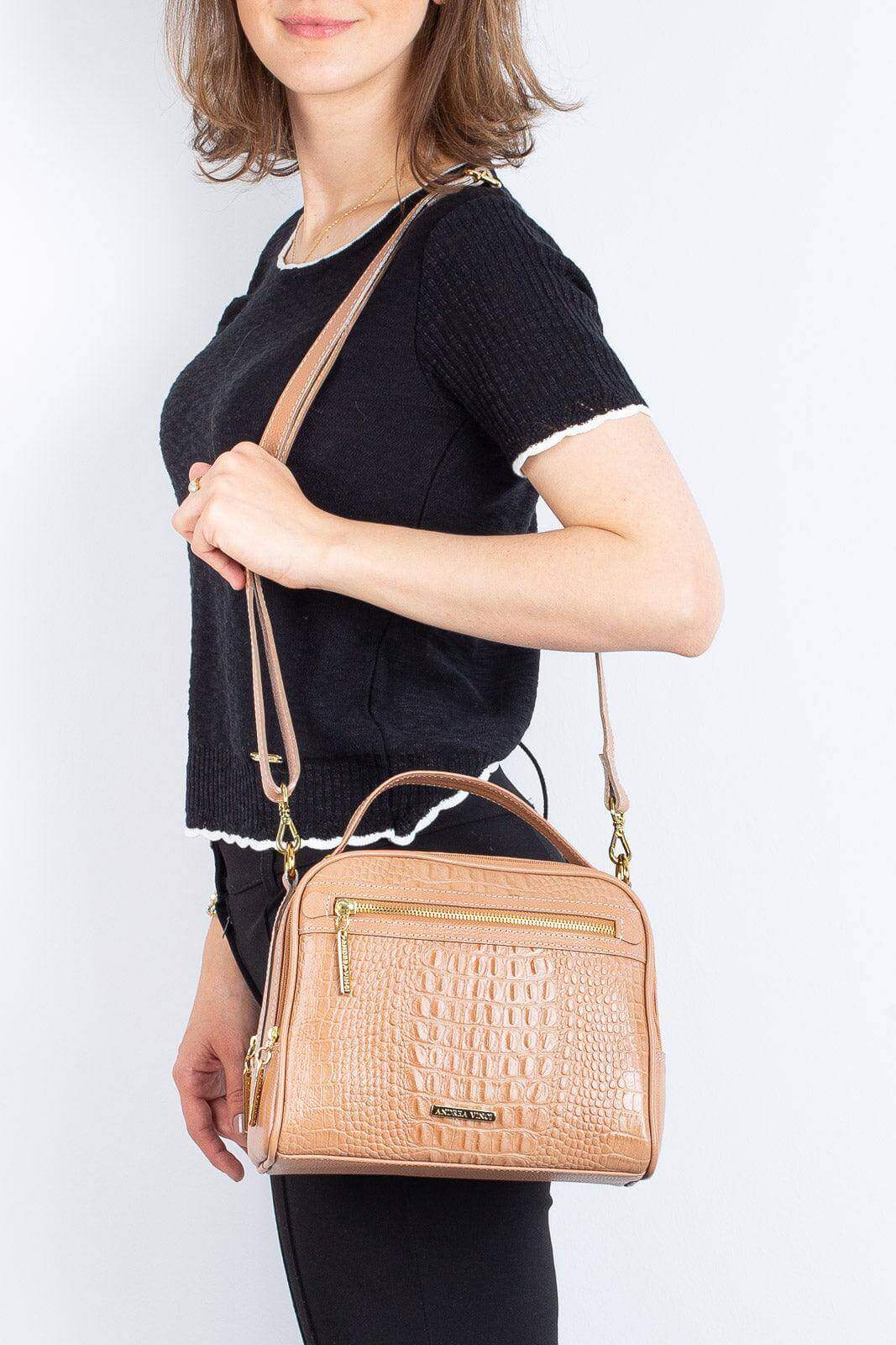 Bolsa baú pequena de couro croco Lara - Enluaze