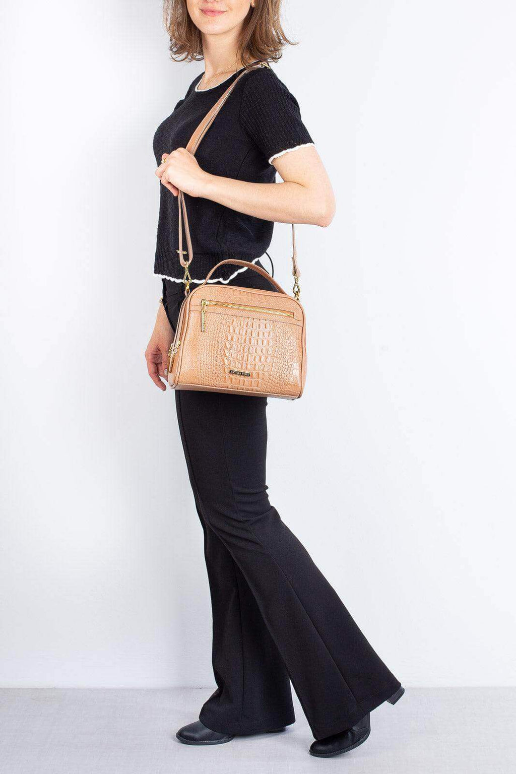 Bolsa baú pequena de couro croco Lara - Enluaze