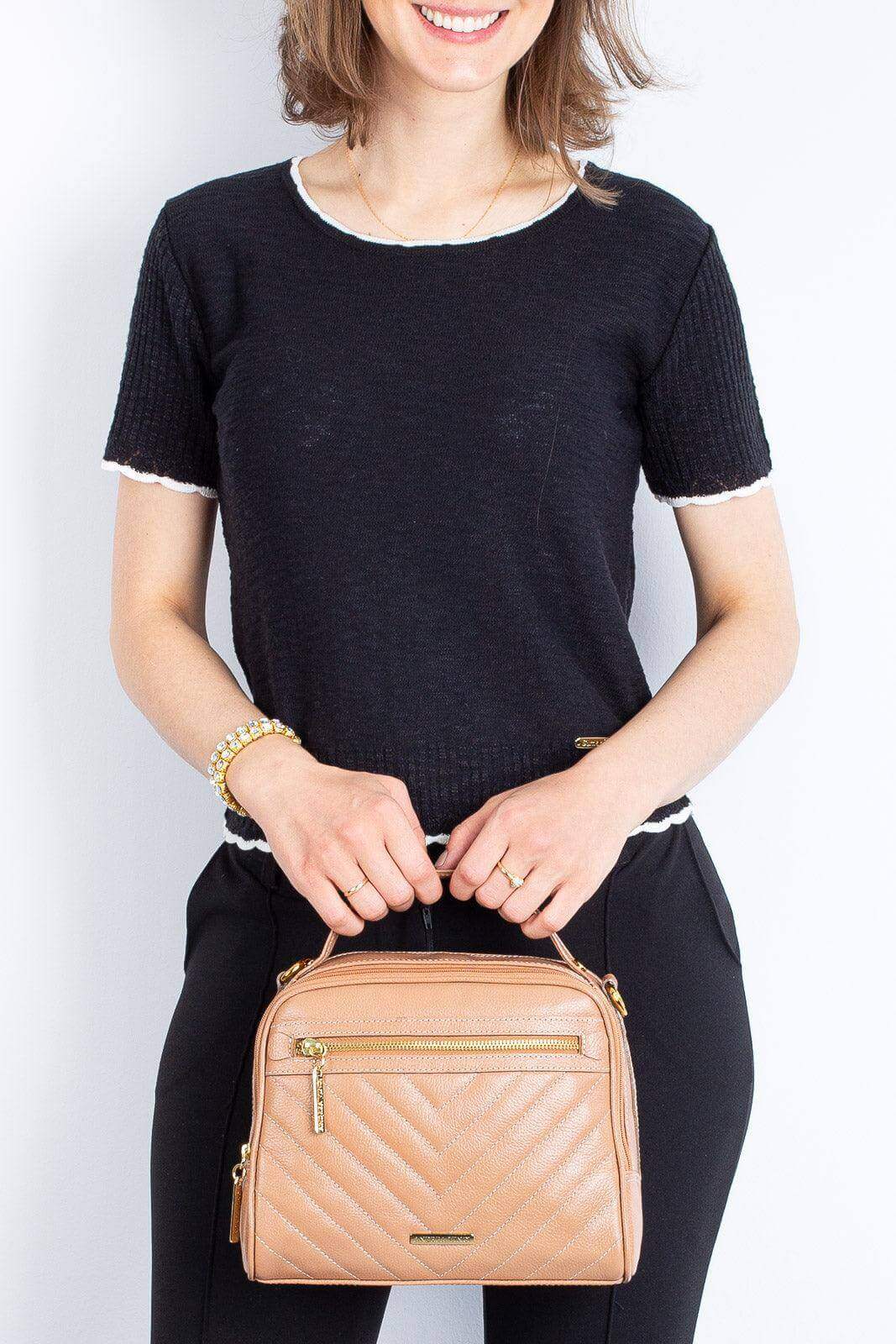 Bolsa baú pequena de couro liso Lara - Enluaze