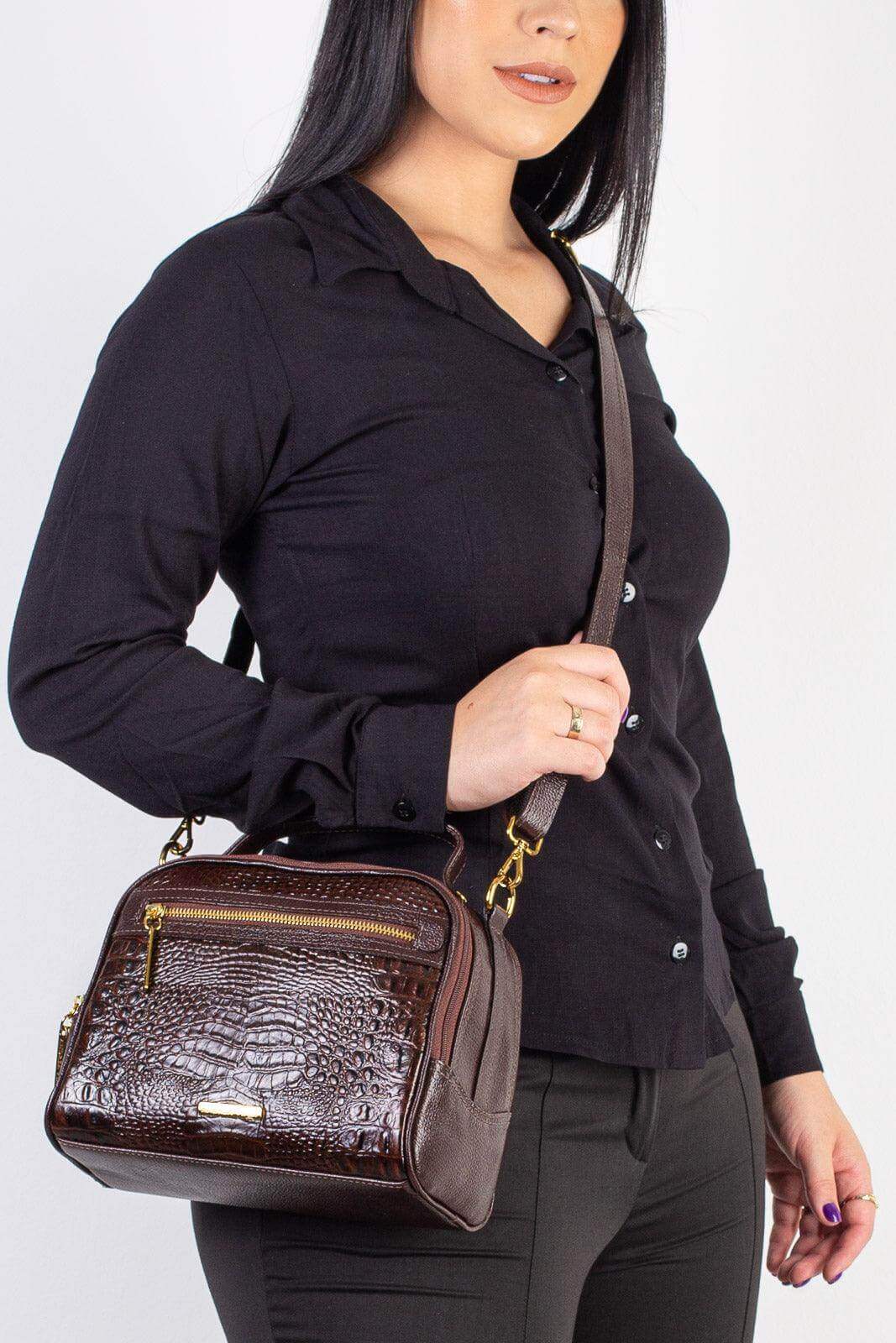 Bolsa baú pequena de couro croco Lara - Enluaze