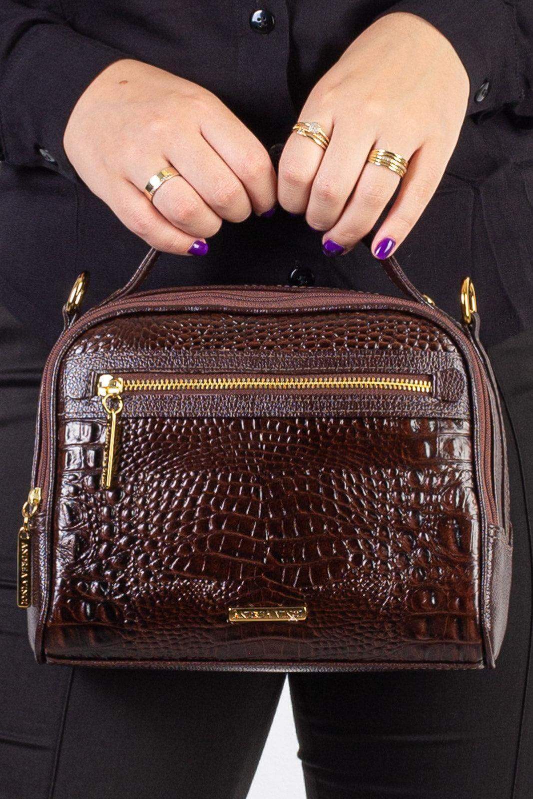 Bolsa baú pequena de couro croco Lara - Enluaze