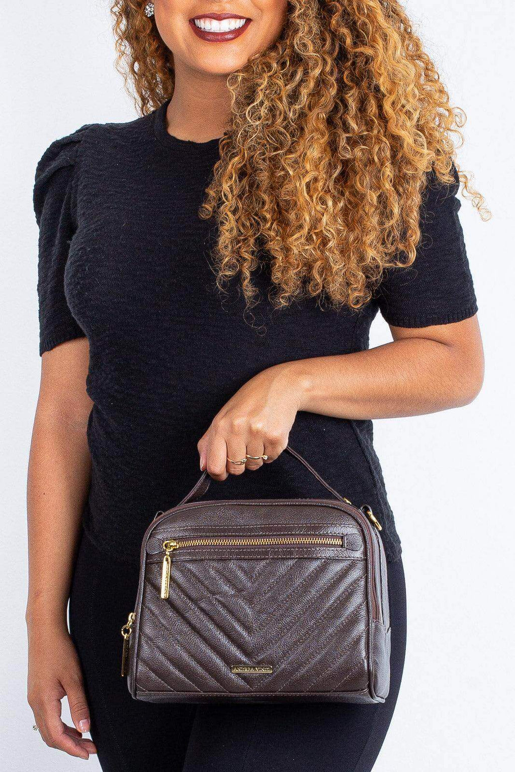 Bolsa baú pequena de couro liso Lara - Enluaze