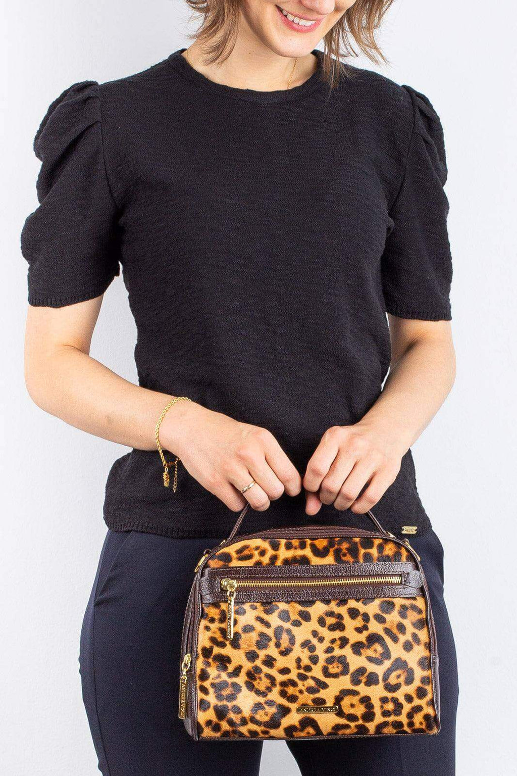 Bolsa baú pequena de couro estampado Lara - Enluaze