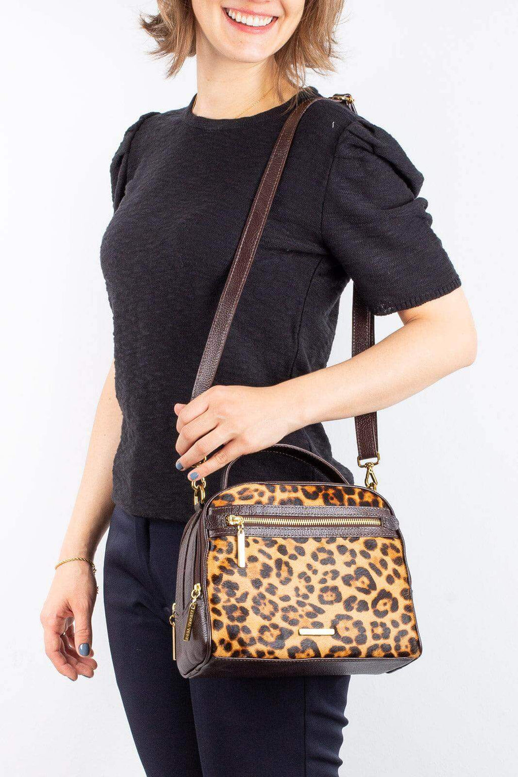 Bolsa baú pequena de couro estampado Lara - Enluaze