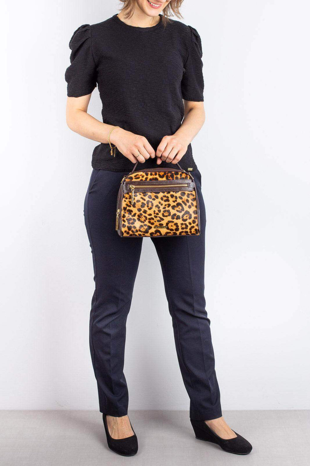 Bolsa baú pequena de couro estampado Lara - Enluaze