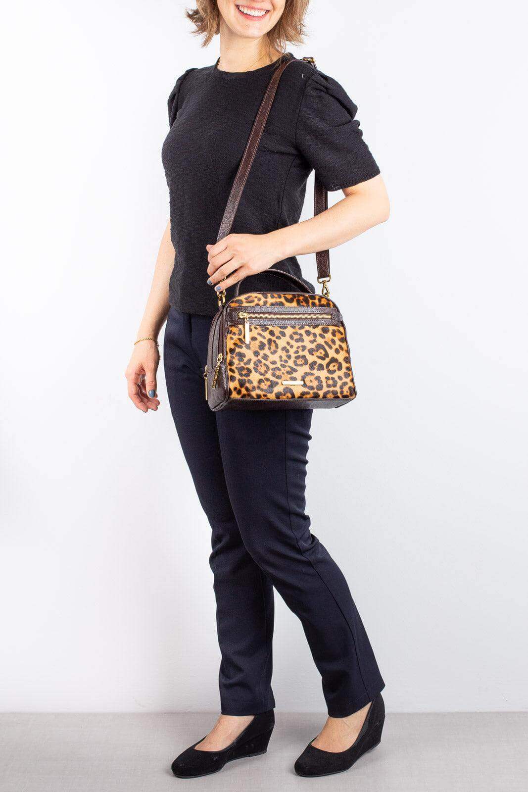 Bolsa baú pequena de couro estampado Lara - Enluaze