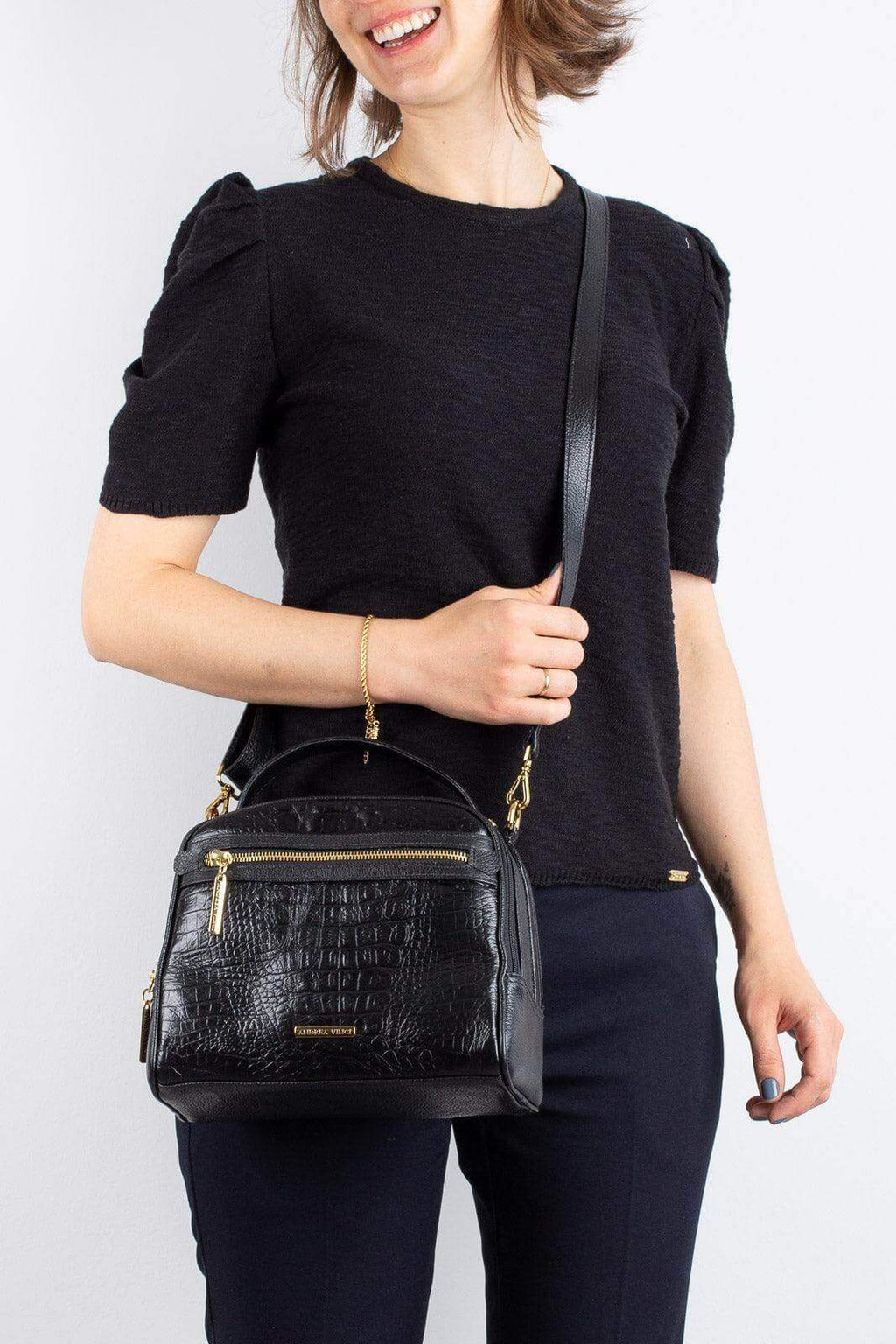 Bolsa baú pequena de couro croco Lara - Enluaze