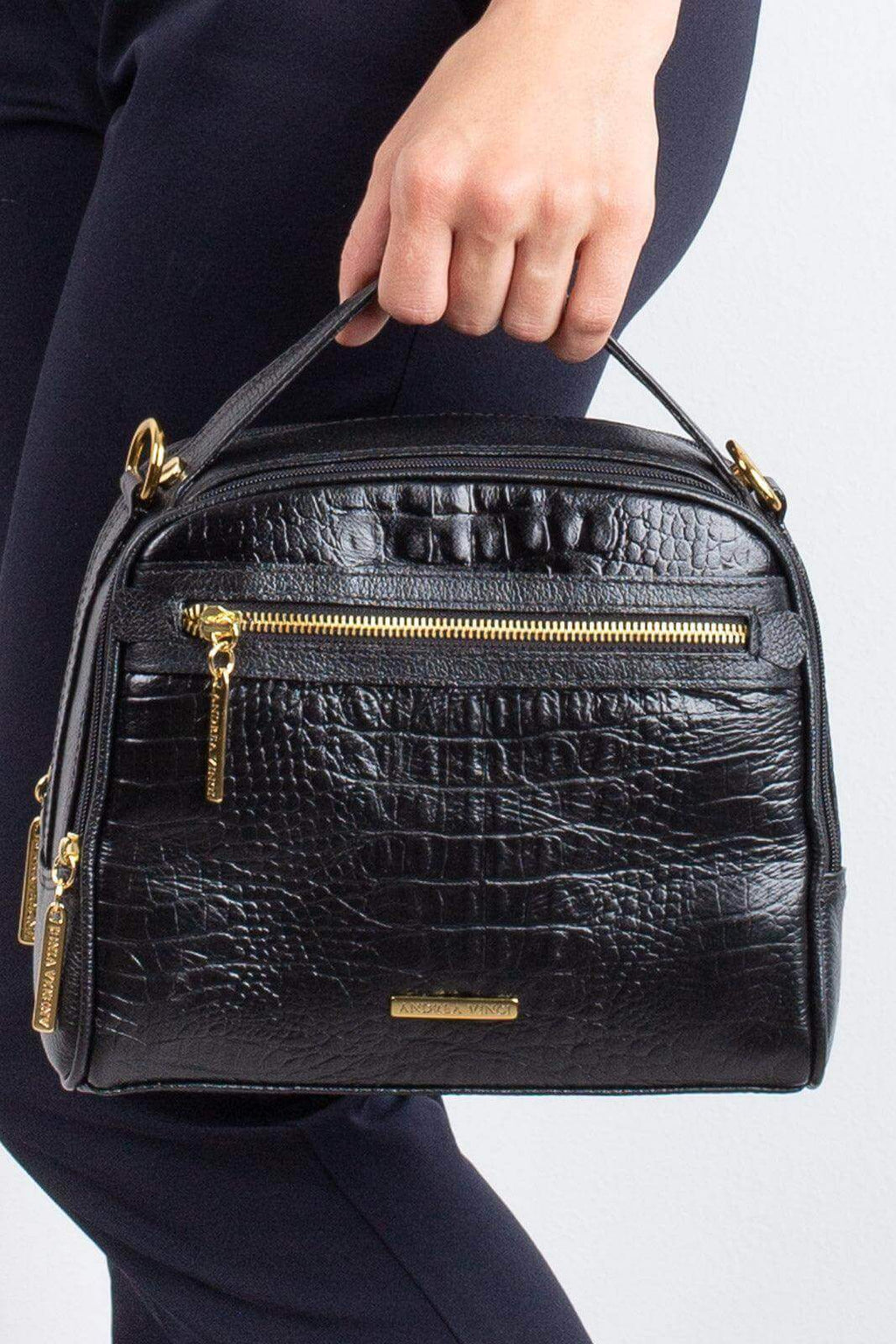 Bolsa baú pequena de couro croco Lara - Enluaze