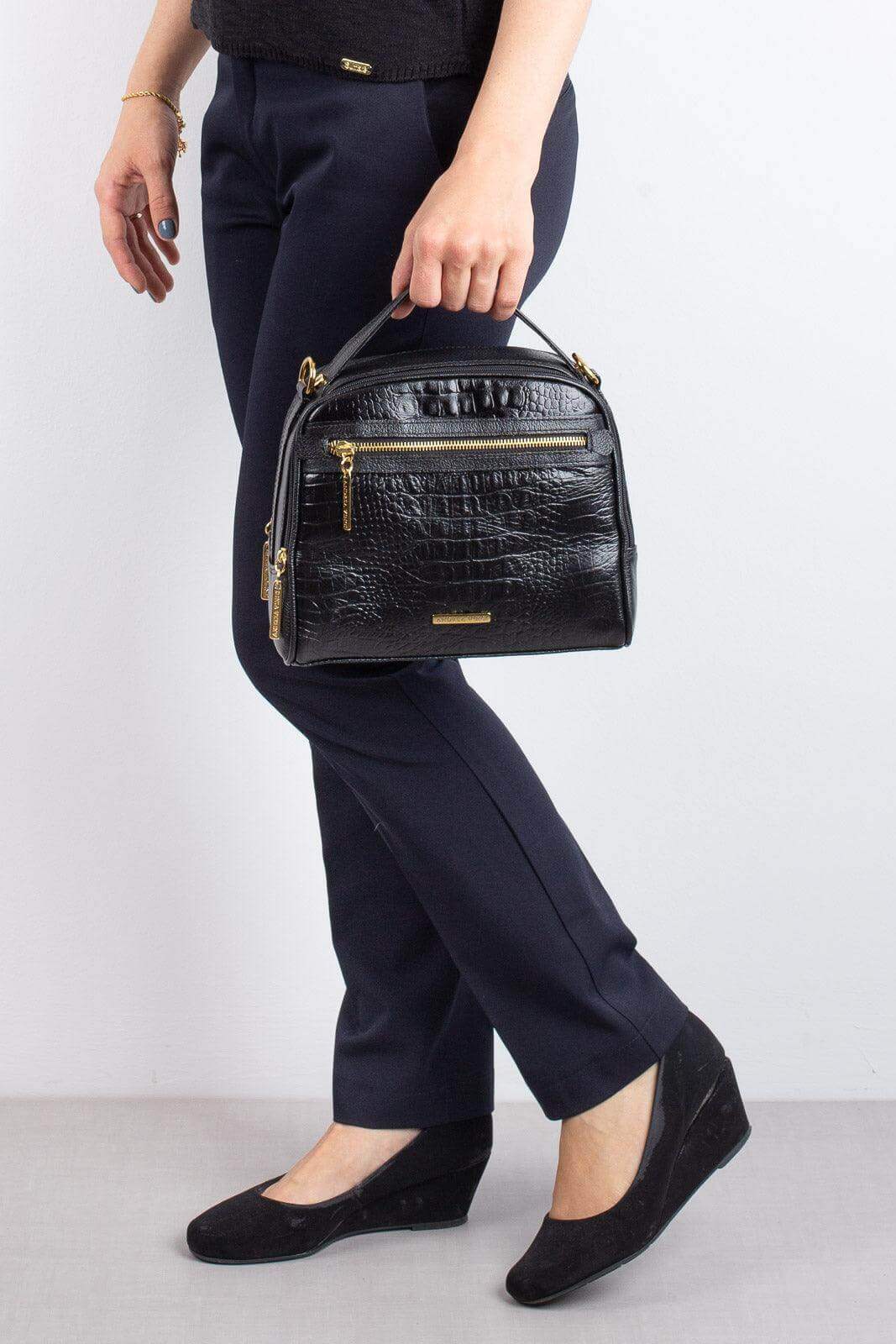 Bolsa baú pequena de couro croco Lara - Enluaze