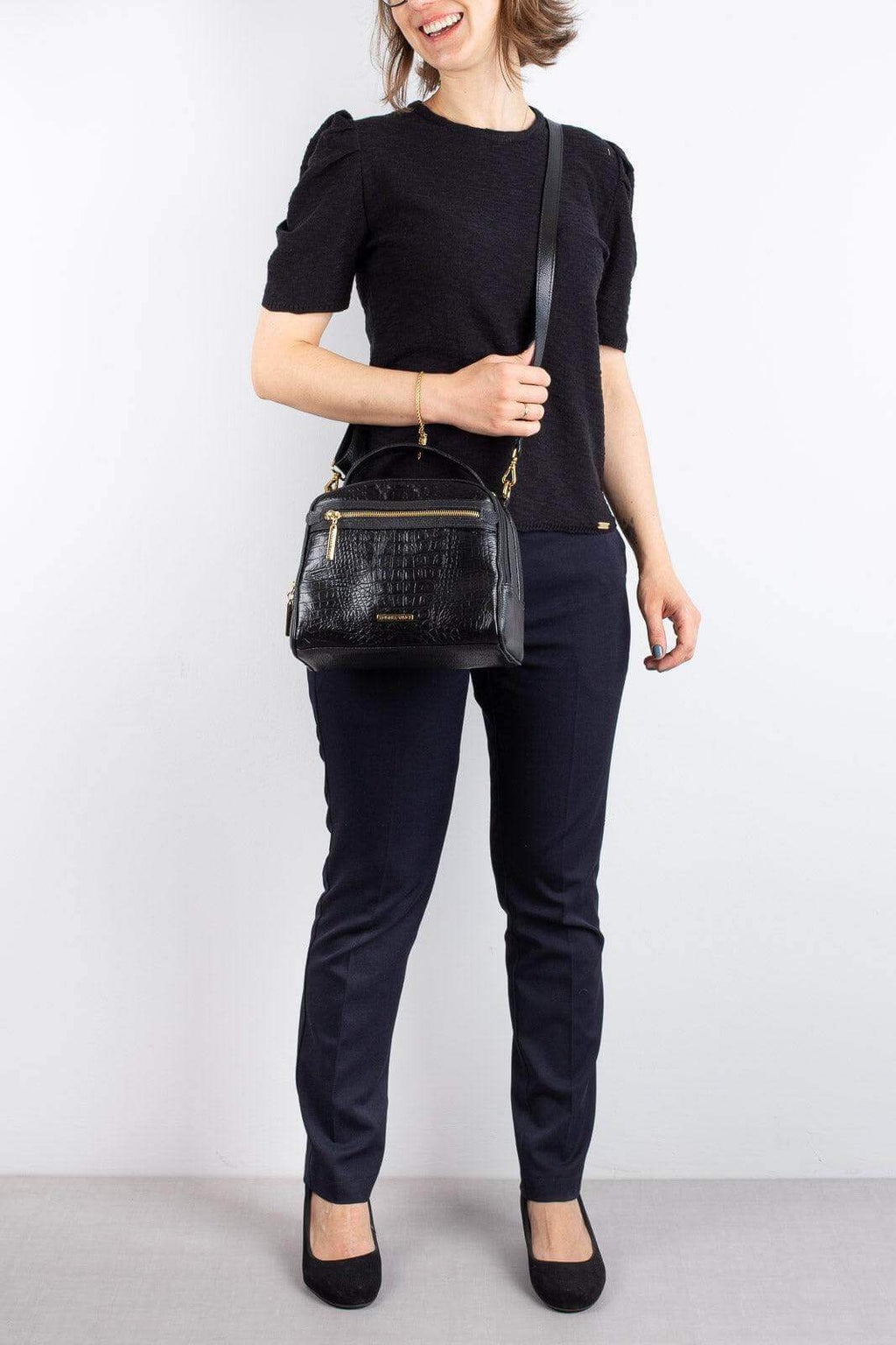 Bolsa baú pequena de couro croco Lara - Enluaze