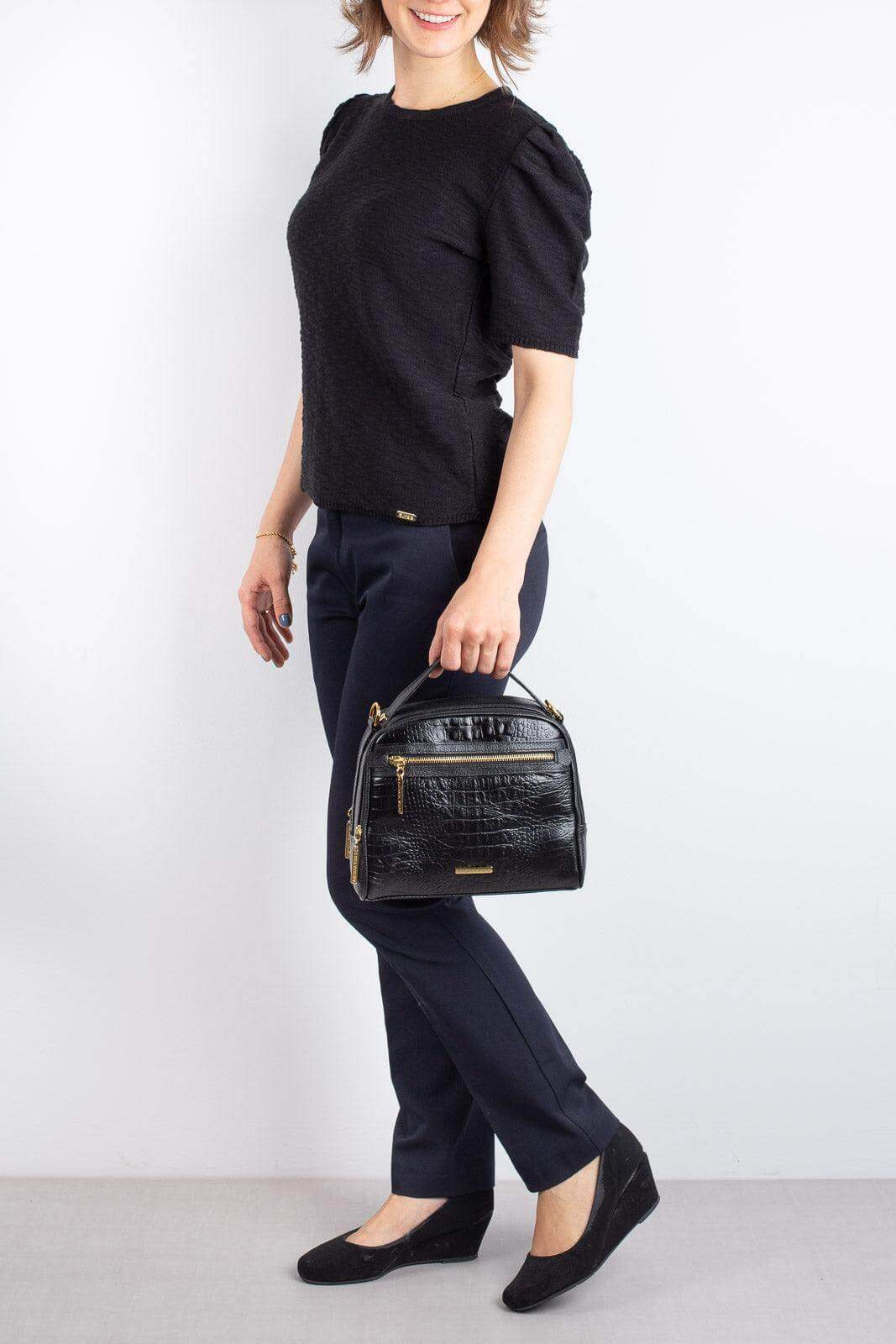 Bolsa baú pequena de couro croco Lara - Enluaze