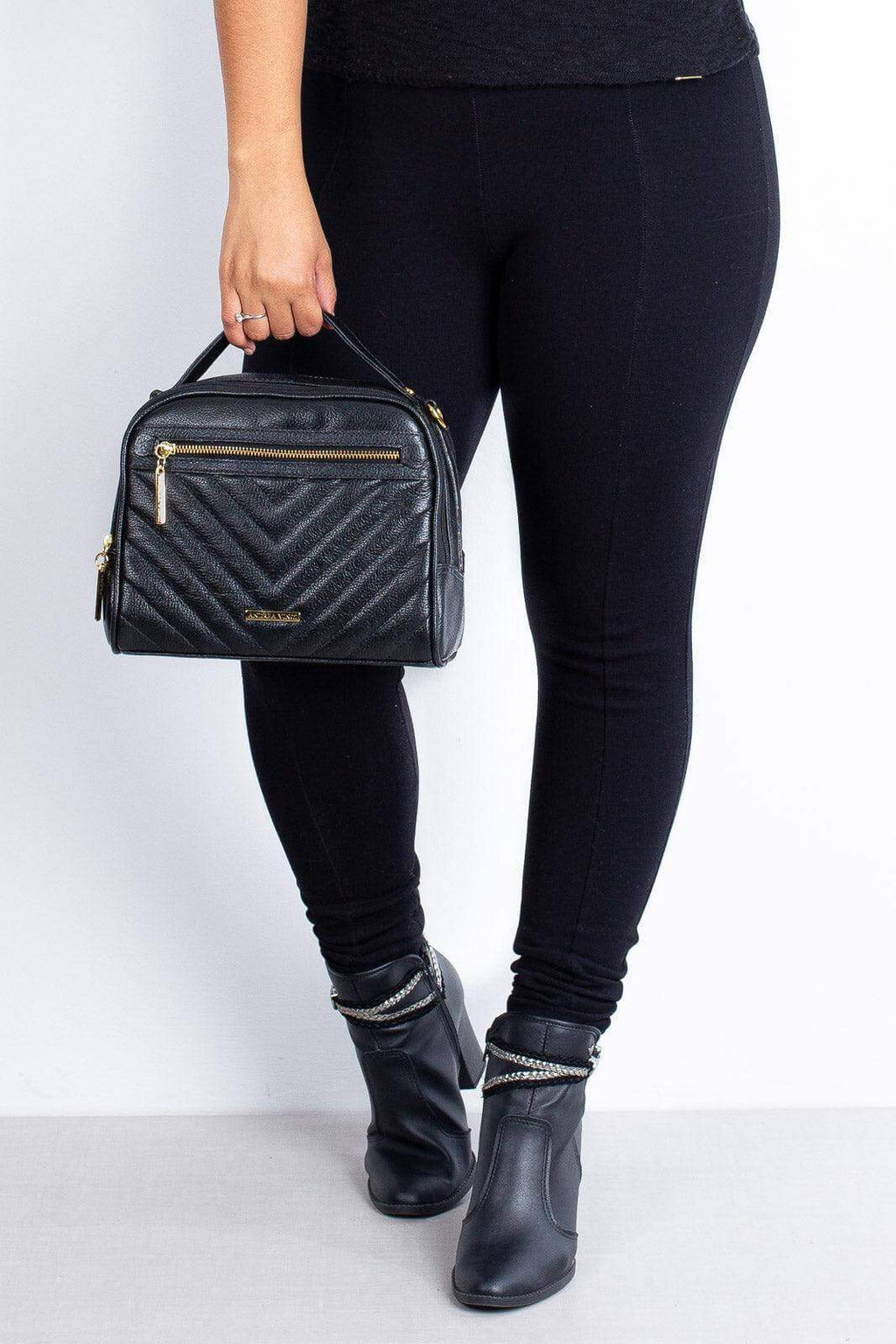 Bolsa baú pequena de couro liso Lara - Enluaze