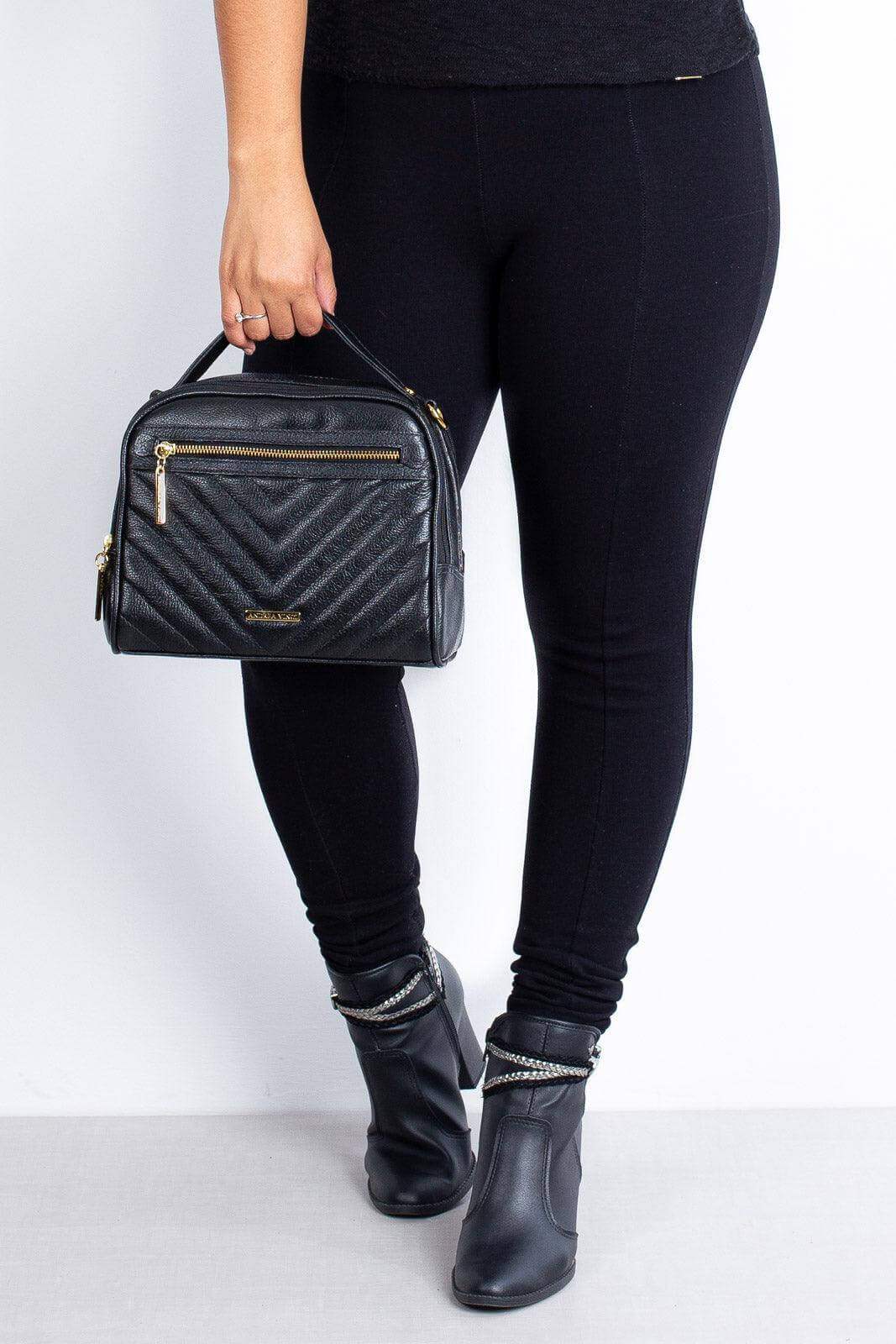 Bolsa baú pequena de couro liso Lara - Enluaze