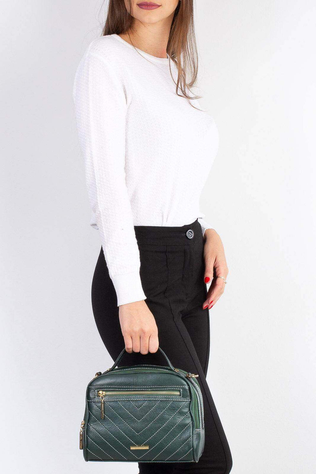 Bolsa baú pequena de couro liso Lara - Enluaze