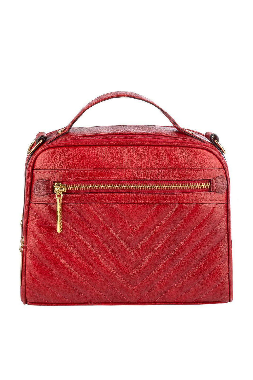 Bolsa baú pequena de couro liso Lara - Enluaze