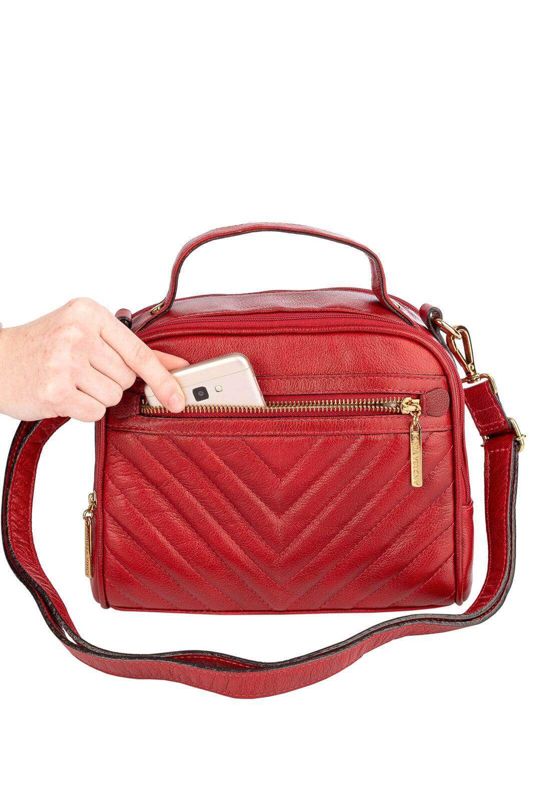 Bolsa baú pequena de couro liso Lara - Enluaze