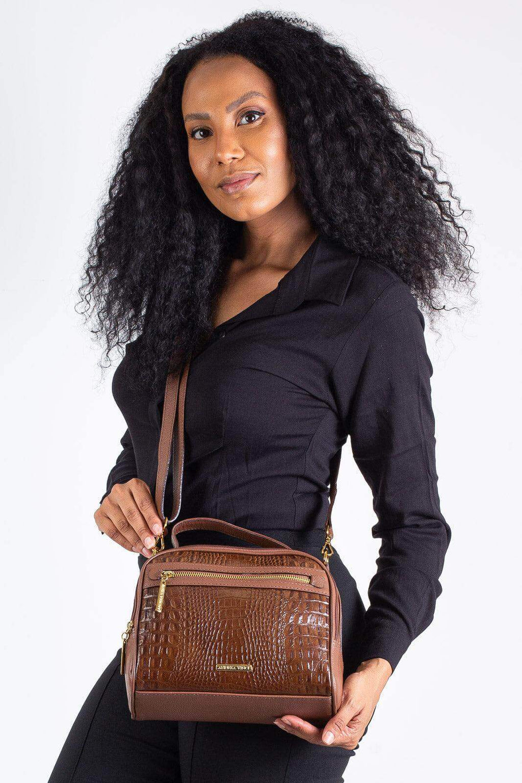 Bolsa baú pequena de couro croco Lara - Enluaze