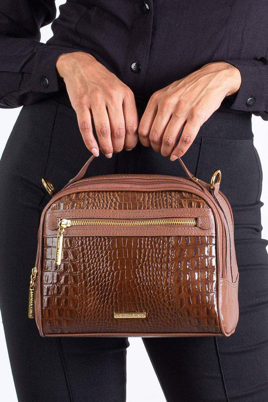 Bolsa baú pequena de couro croco Lara - Enluaze