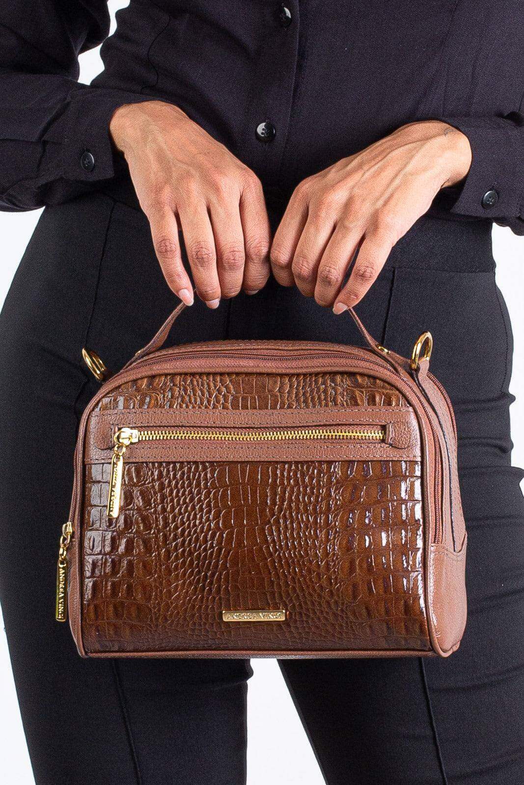 Bolsa baú pequena de couro croco Lara - Enluaze