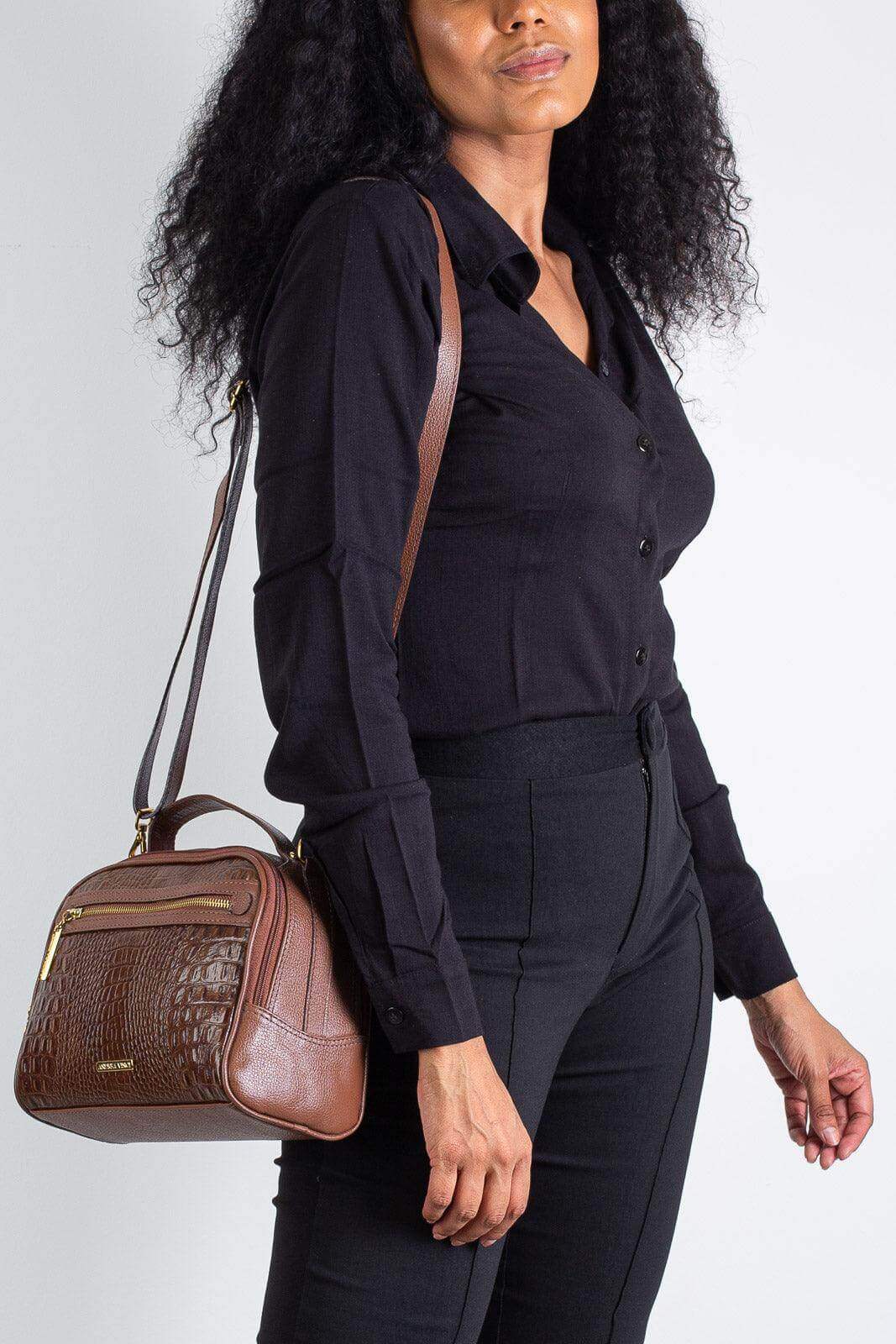 Bolsa baú pequena de couro croco Lara - Enluaze