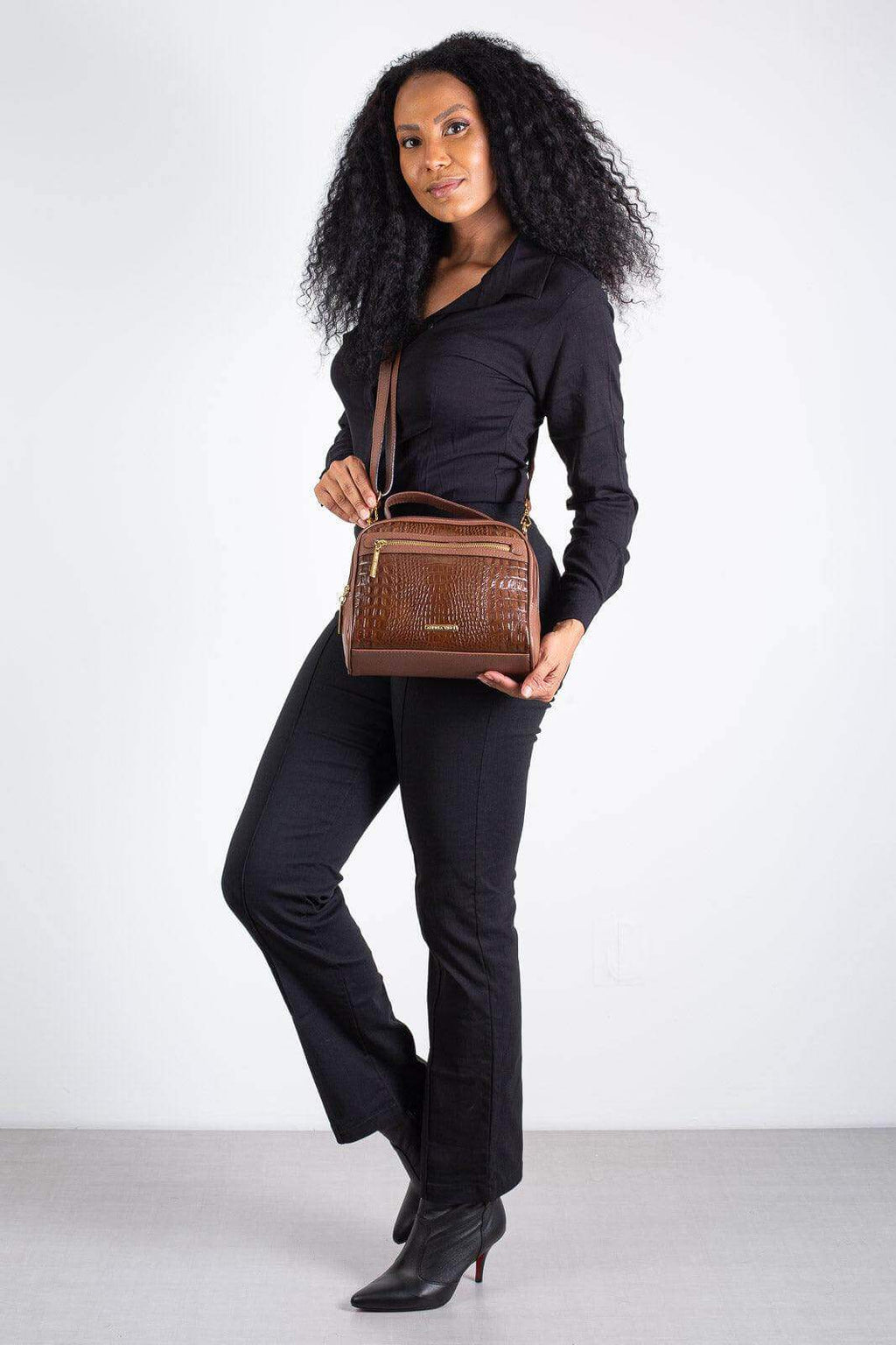 Bolsa baú pequena de couro croco Lara - Enluaze