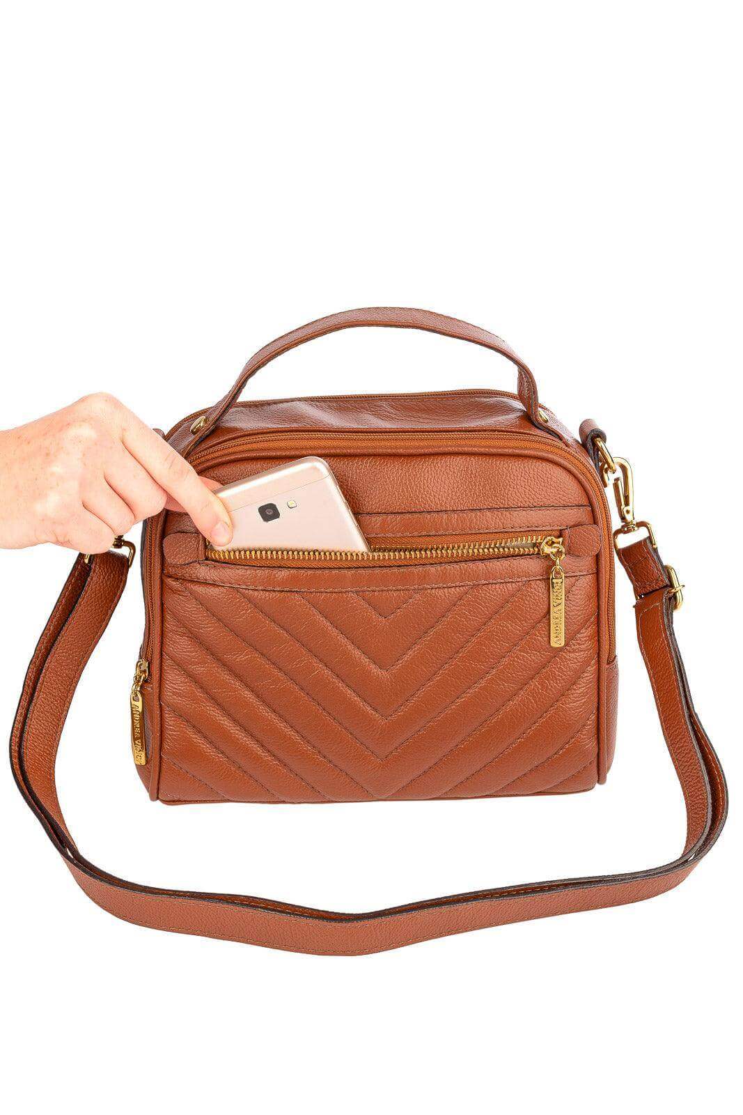 Bolsa baú pequena de couro liso Lara - Enluaze