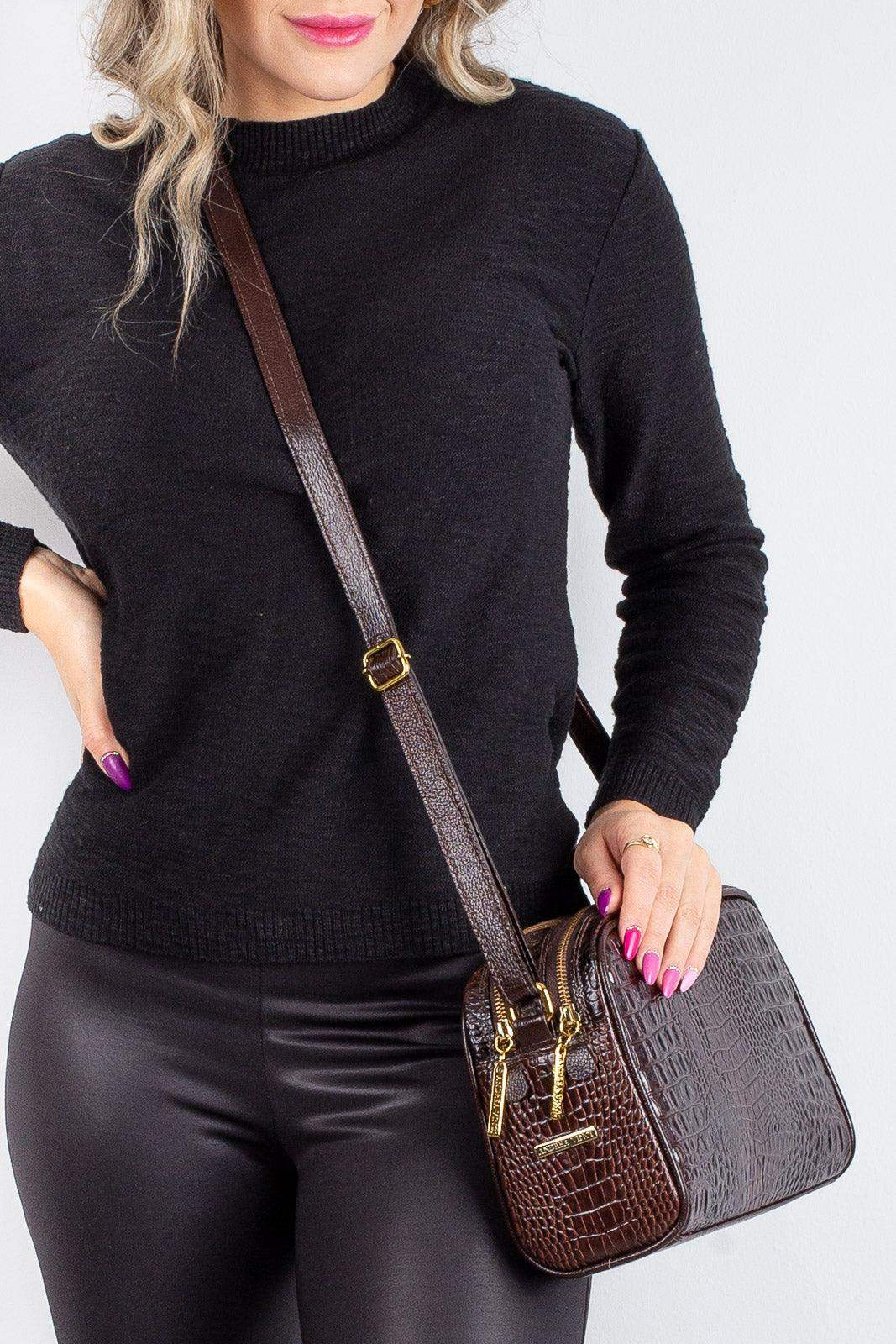 Bolsa quadrada de couro croco Daiana - Enluaze