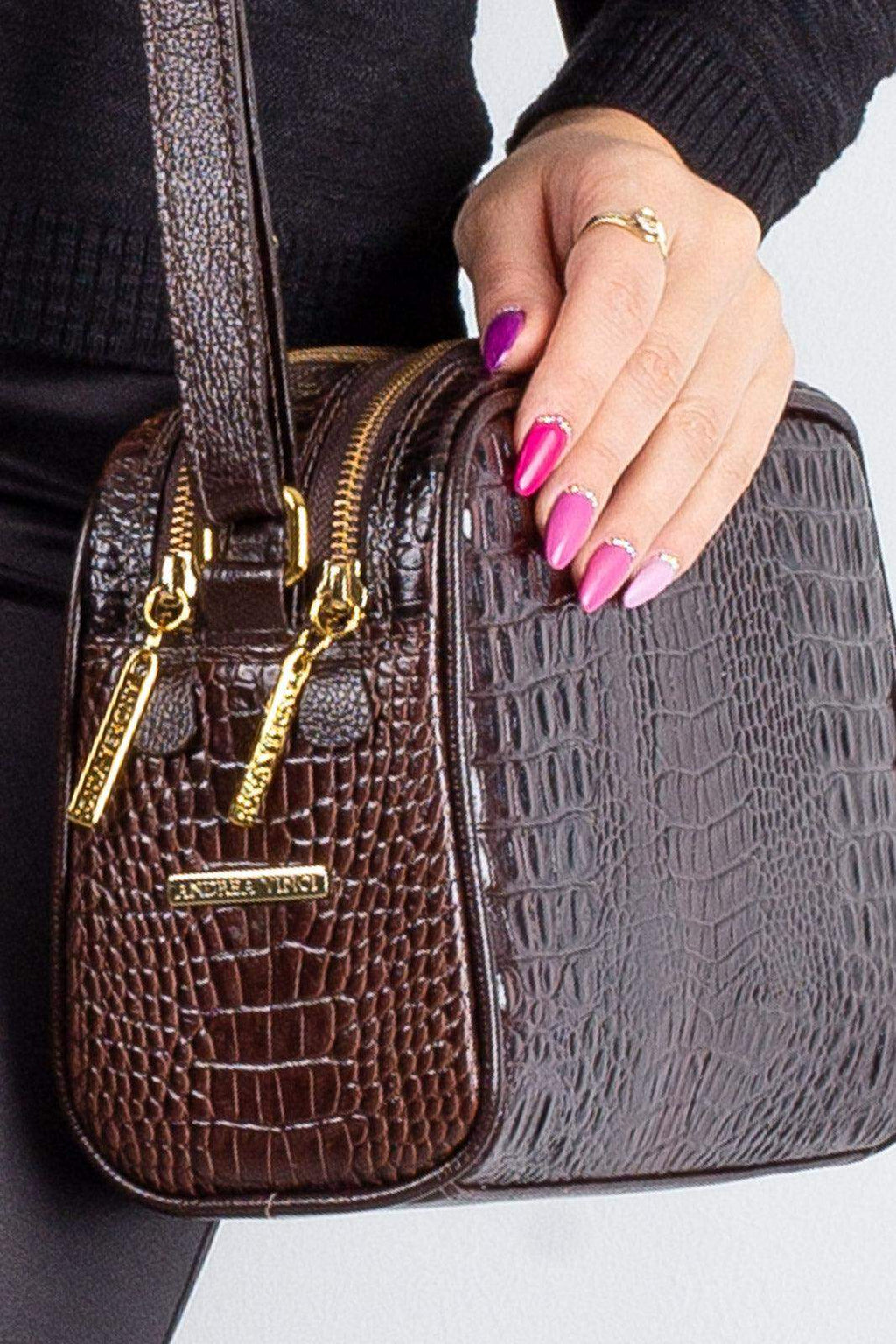 Bolsa quadrada de couro croco Daiana - Enluaze