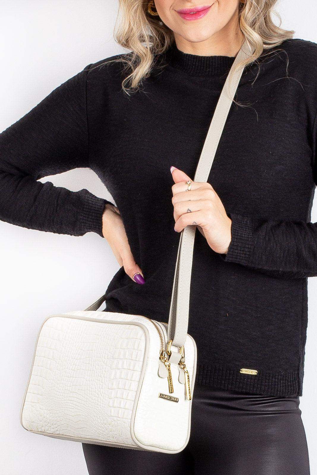 Bolsa quadrada de couro croco Daiana - Enluaze